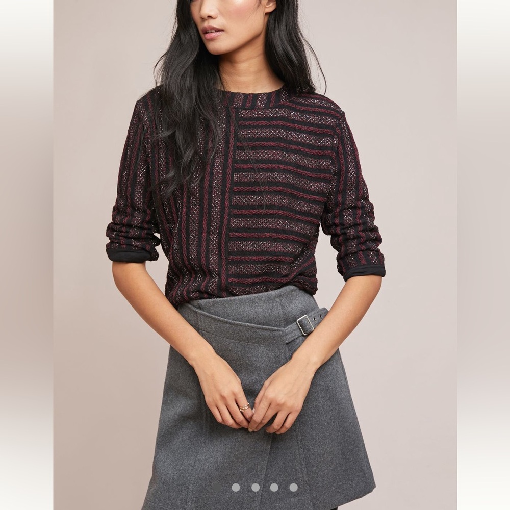 Akemi & Kin Anthropologie festive burgundy and black shimmer holiday sweater